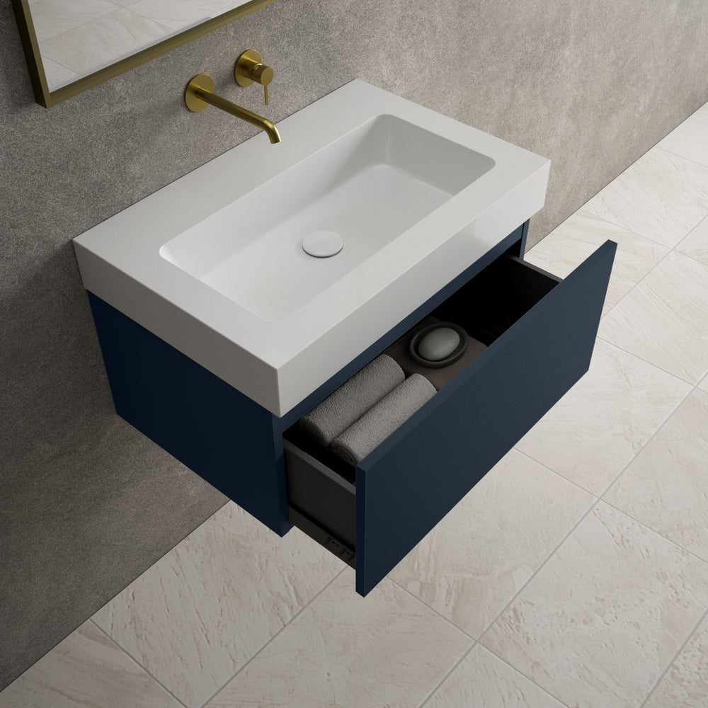 Raffinata One Drawer Vanity Unit  With Beyondstone BLOC Basin - Matt Indigo 700mm