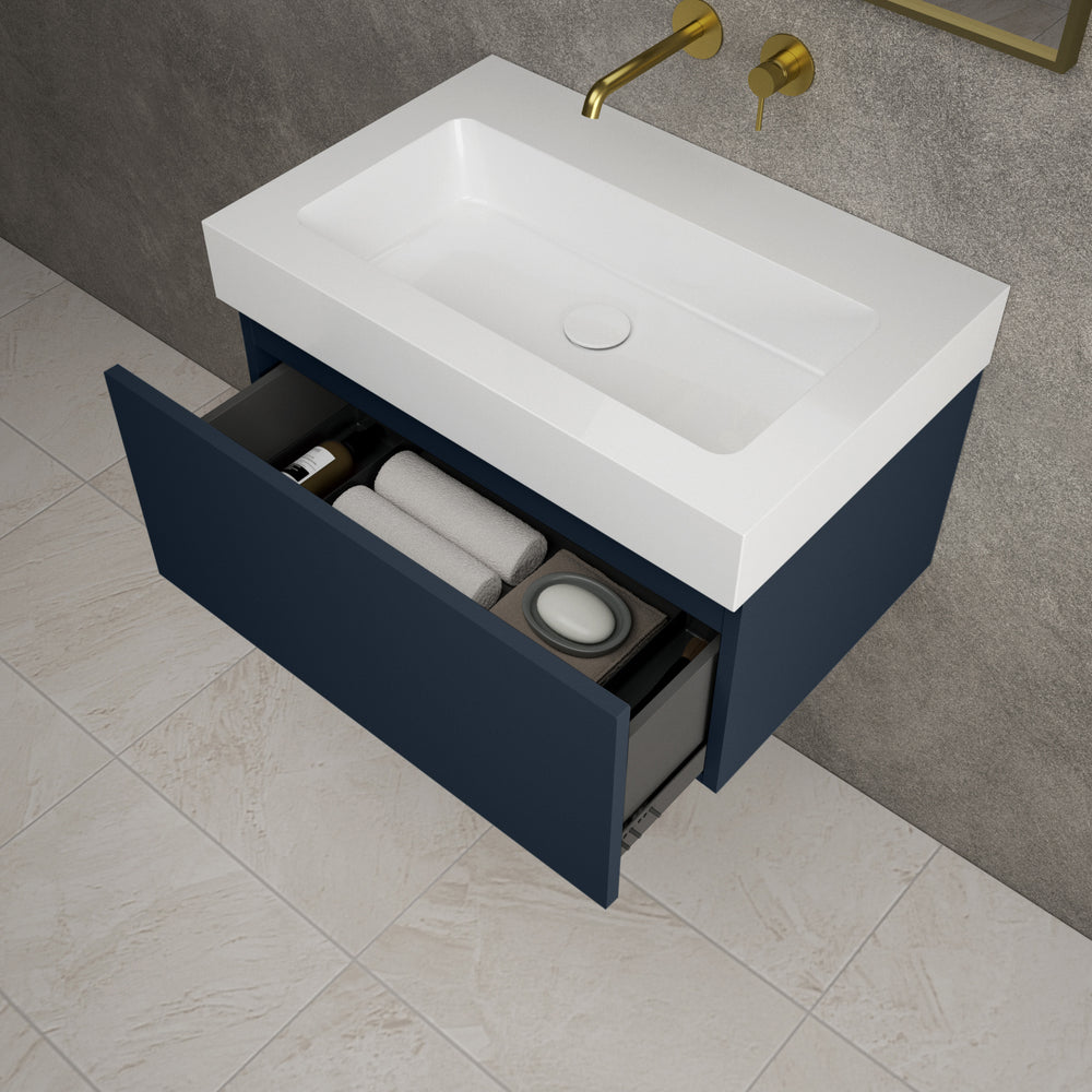 Raffinata One Drawer Vanity Unit  With Beyondstone BLOC Basin - Matt Indigo 700mm