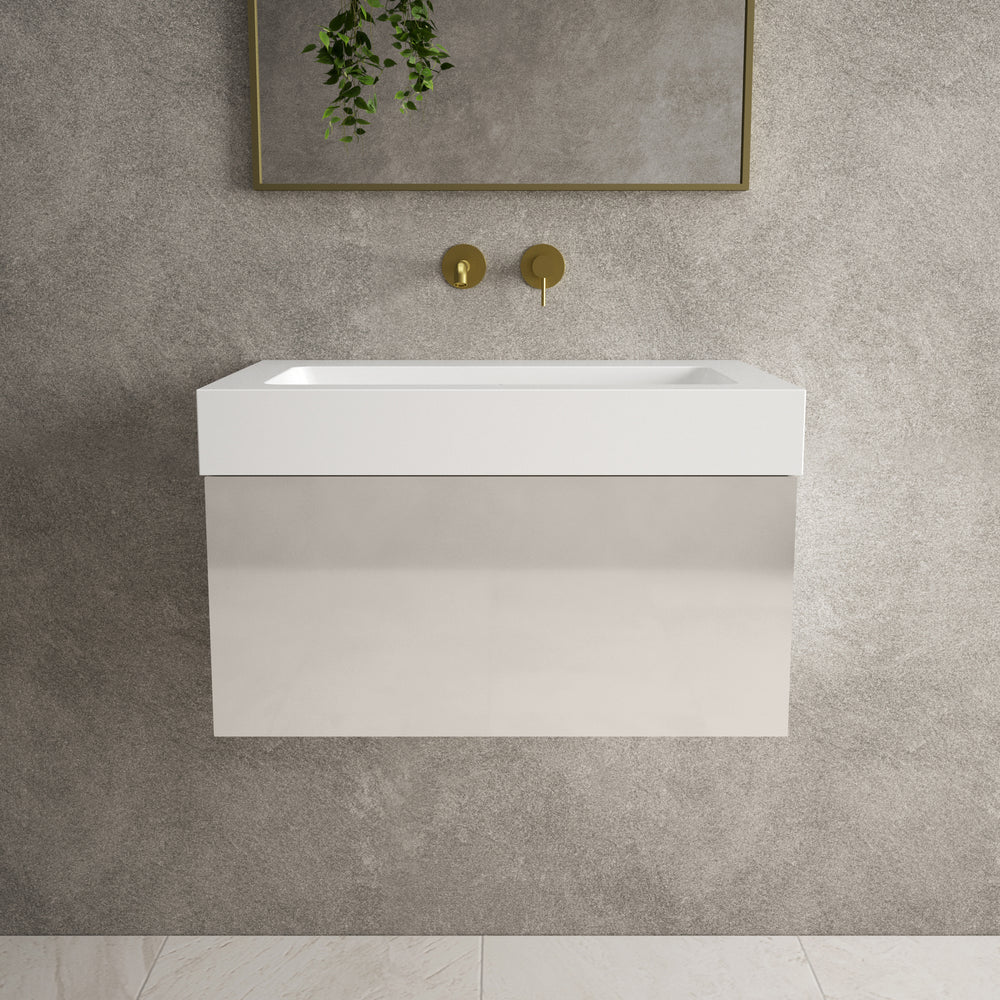 Raffinata One Drawer Vanity Unit  With Beyondstone BLOC Basin - Gloss Cashmere 700mm