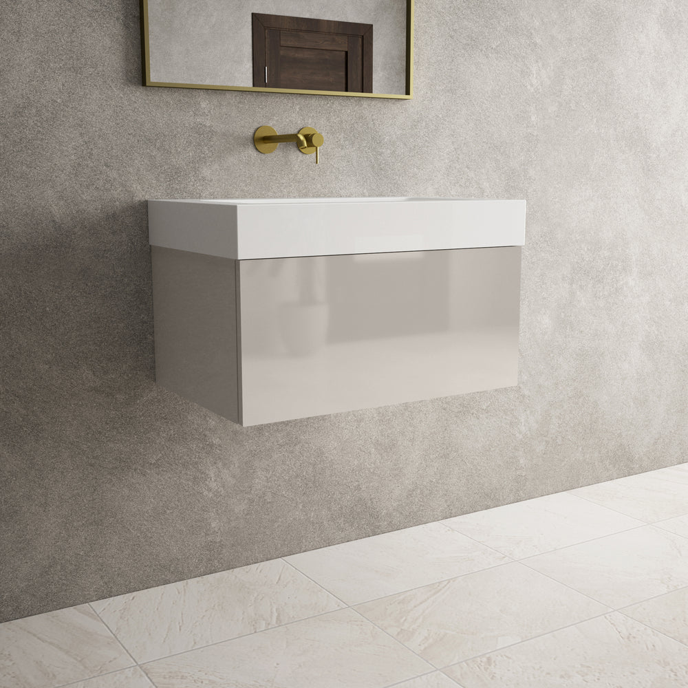 Raffinata One Drawer Vanity Unit  With Beyondstone BLOC Basin - Gloss Cashmere 700mm
