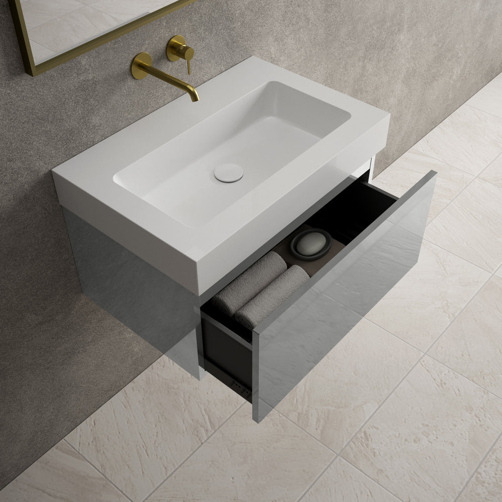Raffinata One Drawer Vanity Unit  With Beyondstone BLOC Basin - Gloss Dust 700mm