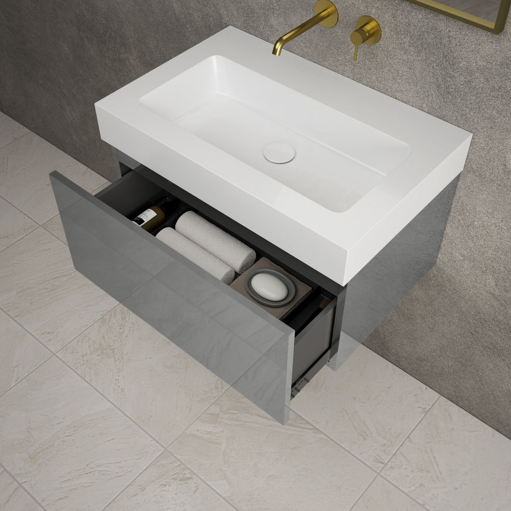 Raffinata One Drawer Vanity Unit  With Beyondstone BLOC Basin - Gloss Dust 700mm