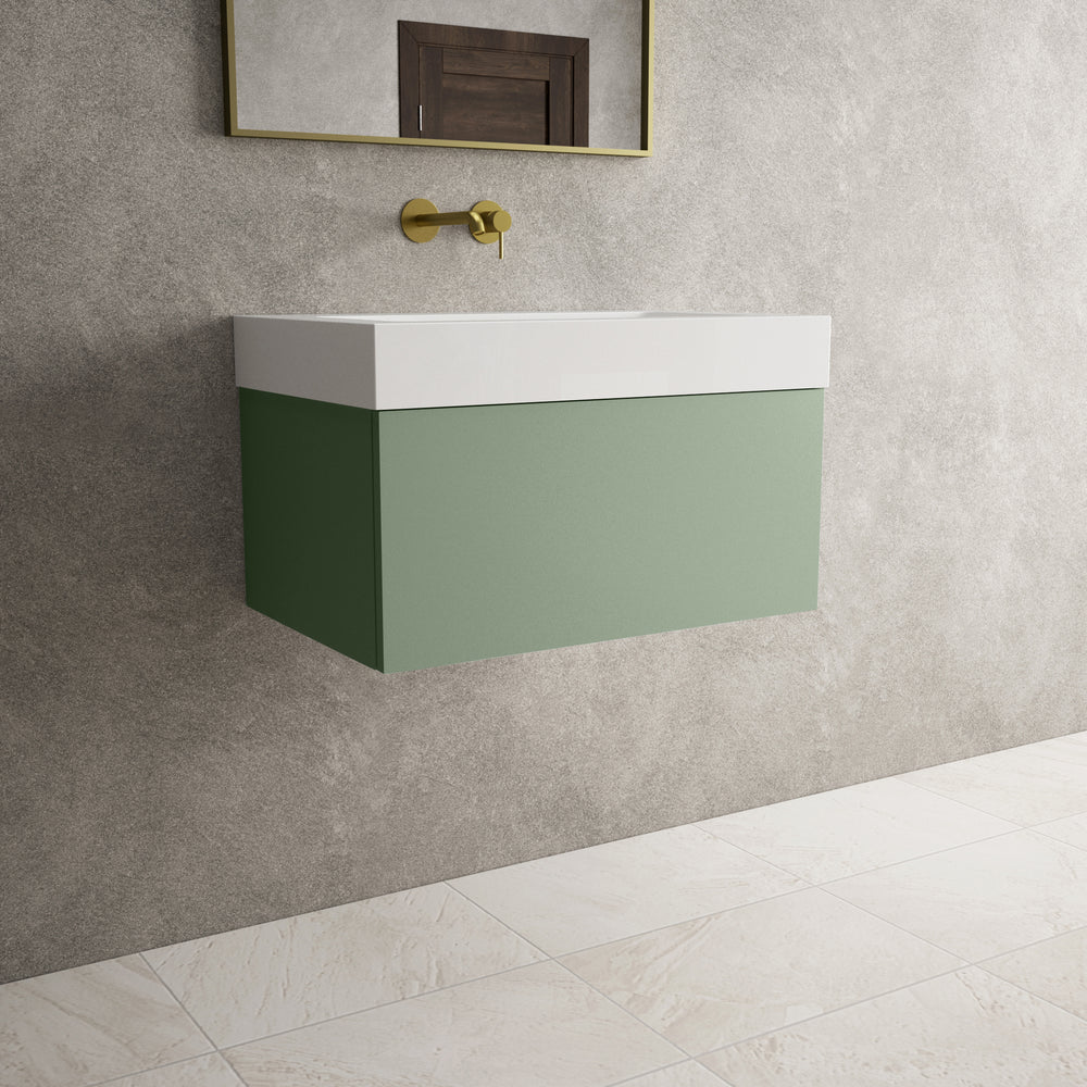 Raffinata One Drawer Vanity Unit  With Beyondstone BLOC Basin - Matt Light Green 700mm