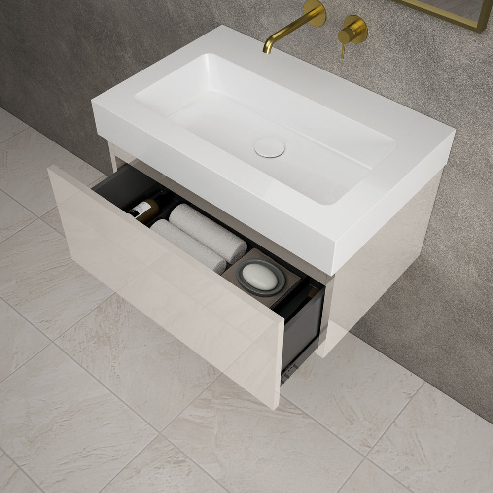 Raffinata One Drawer Vanity Unit  With Beyondstone BLOC Basin - Gloss Cashmere 700mm