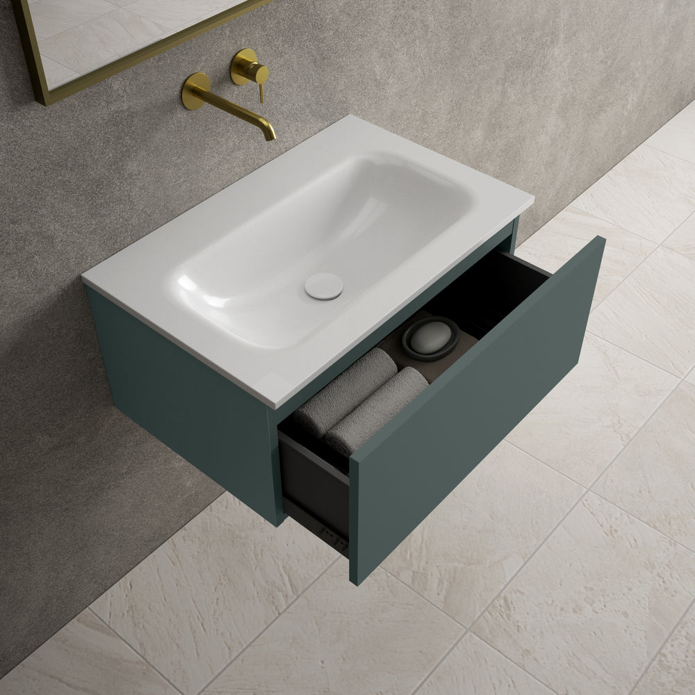Raffinata One Drawer Vanity Unit  With Beyondstone Basin - Matt Dark Green 700mm