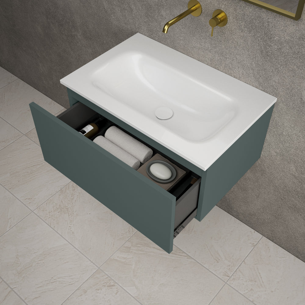 Raffinata One Drawer Vanity Unit  With Beyondstone Basin - Matt Dark Green 700mm