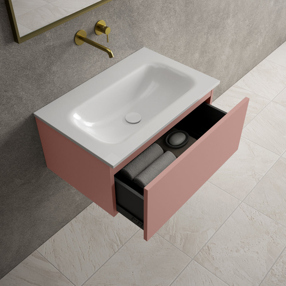 Raffinata One Drawer Vanity Unit  With Beyondstone Basin - Matt Pink 700mm