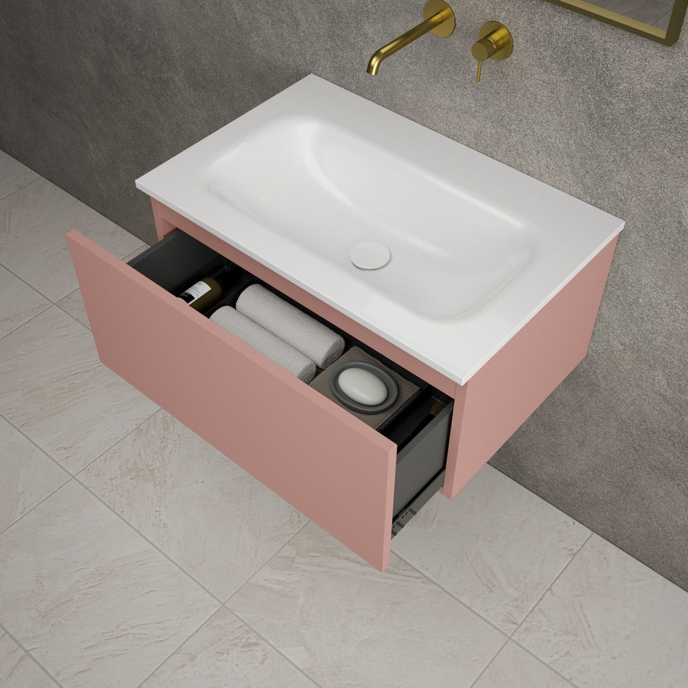 Raffinata One Drawer Vanity Unit  With Beyondstone Basin - Matt Pink 700mm