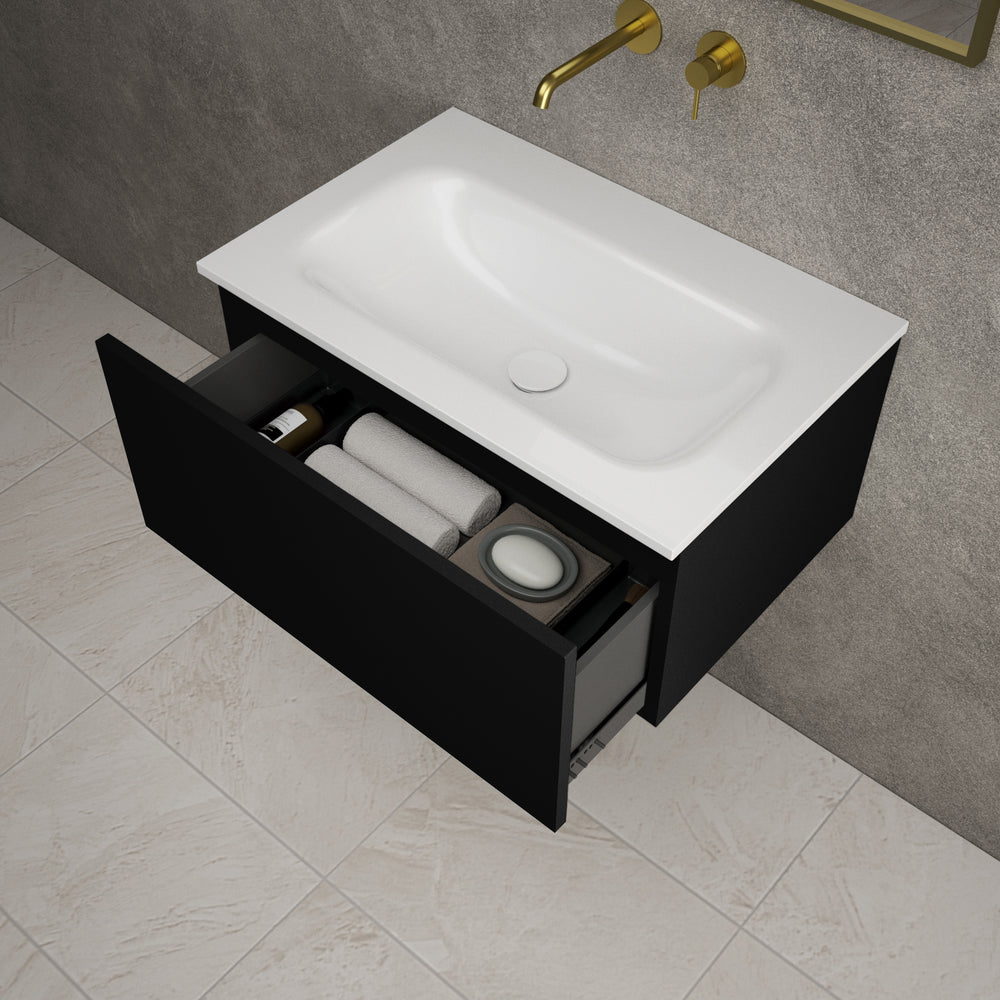 Raffinata One Drawer Vanity Unit  With Beyondstone Basin - Matt Black 700mm