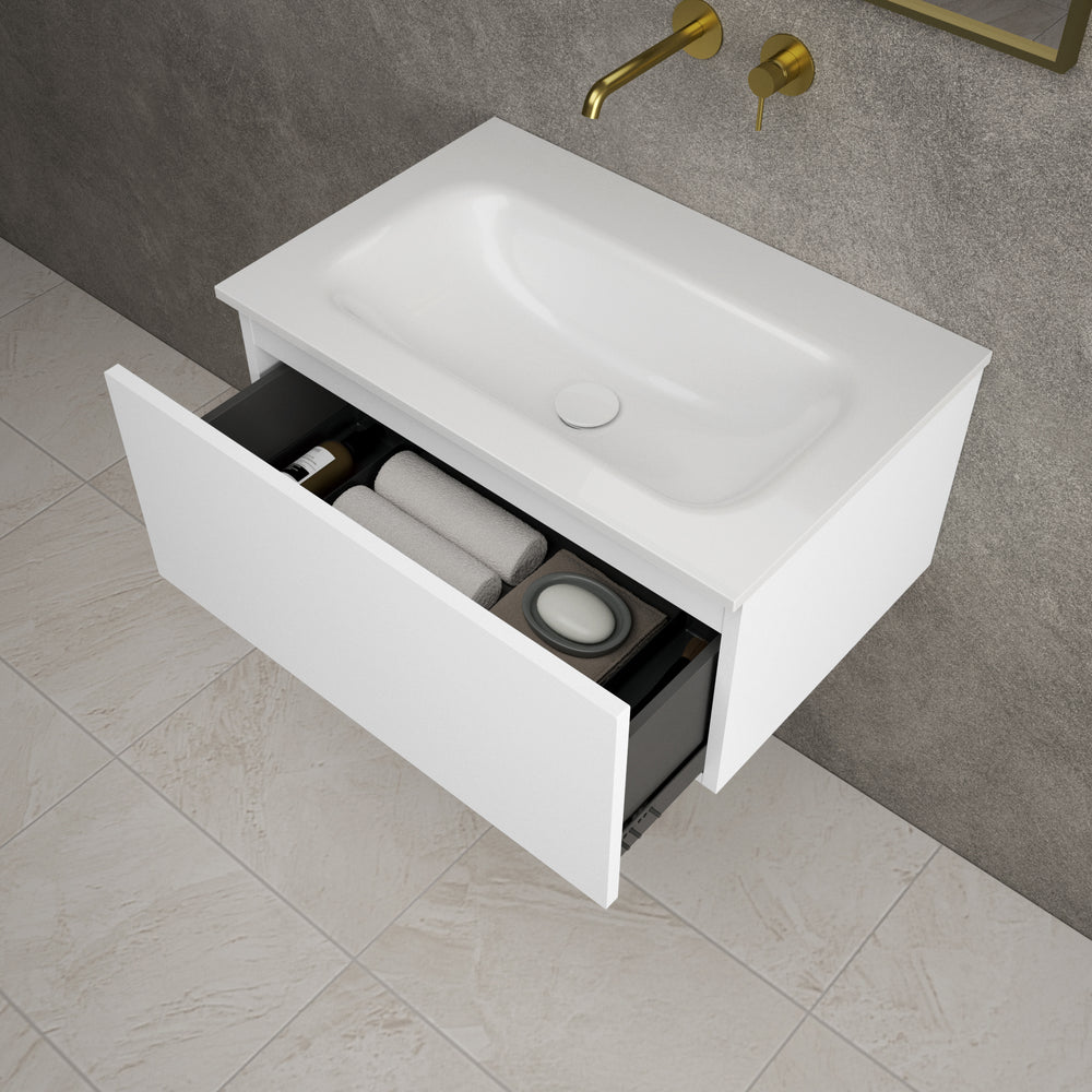 Raffinata One Drawer Vanity Unit  With Beyondstone Basin - Matt White 700mm