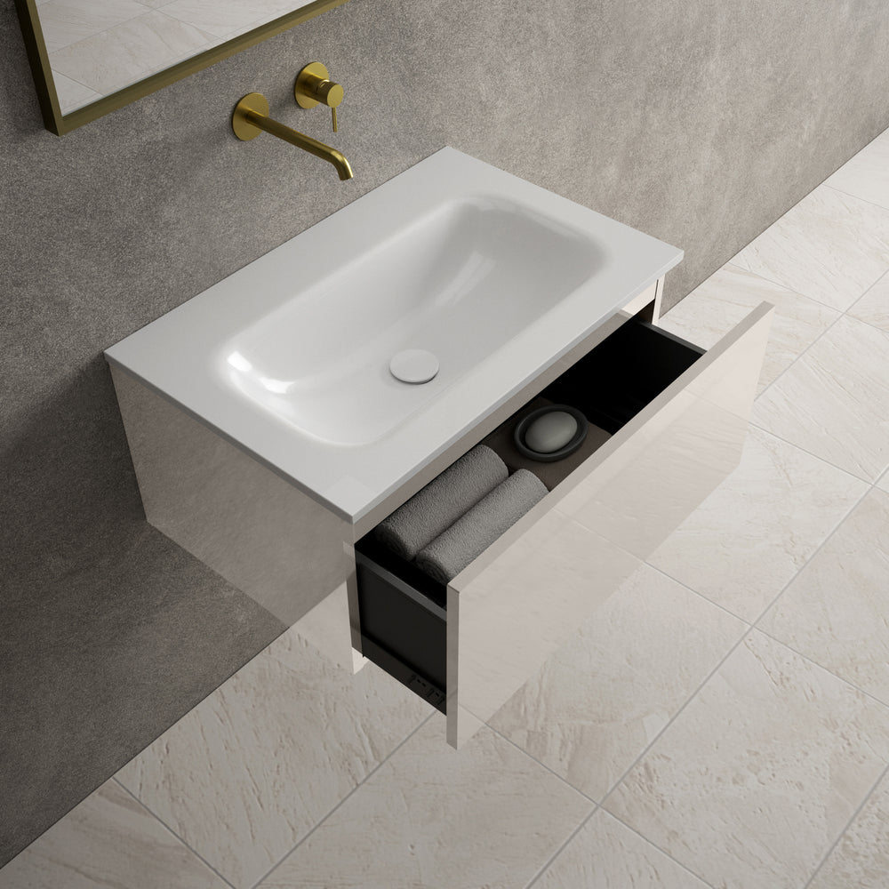 Raffinata One Drawer Vanity Unit  With Beyondstone Basin - Gloss Cashmere 700mm