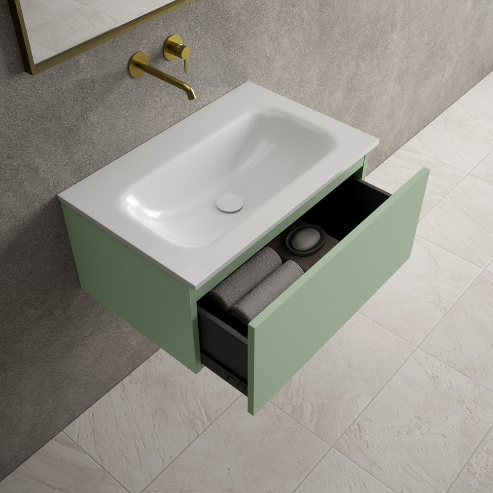 Raffinata One Drawer Vanity Unit  With Beyondstone Basin - Matt Light Green 700mm
