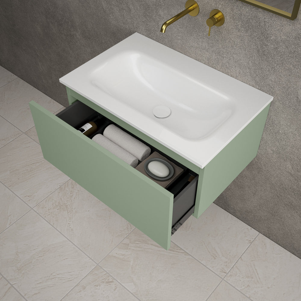 Raffinata One Drawer Vanity Unit  With Beyondstone Basin - Matt Light Green 700mm