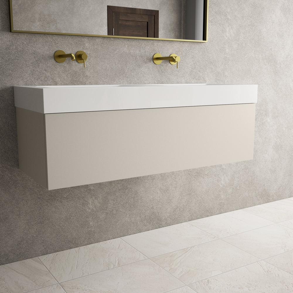 Raffinata One Drawer Vanity Unit With Beyondstone Double BLOC Basin - Matt Cashmere 1200mm