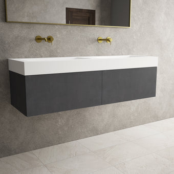 Raffinata Two Drawer Vanity Unit With Beyondstone BLOC Double Basin - Dark Concrete 1400mm