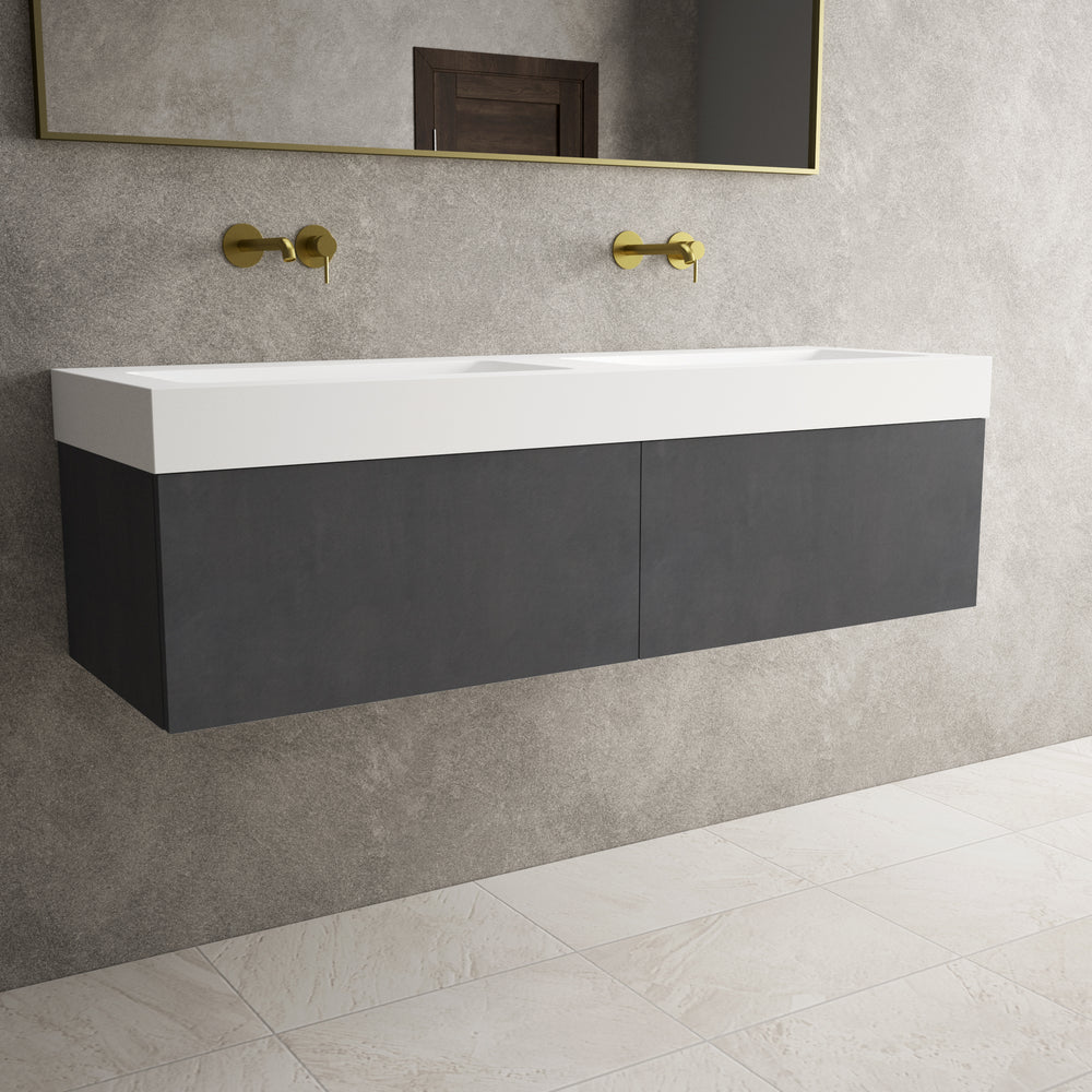 Raffinata Two Drawer Vanity Unit With Beyondstone BLOC Double Basin - Dark Concrete 1400mm