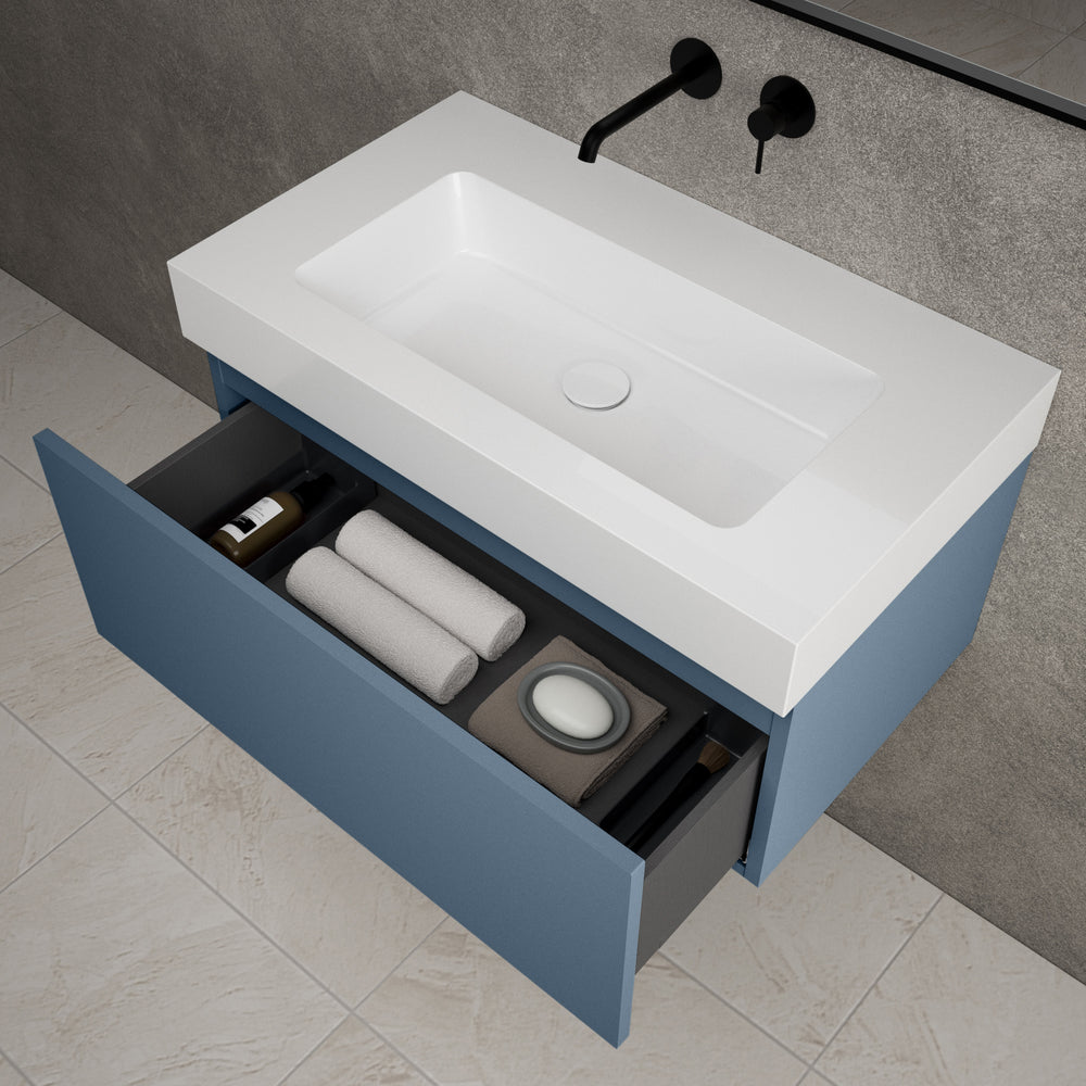 Raffinata One Drawer Vanity Unit With Beyondstone BLOC Basin - Matt Navy 800mm