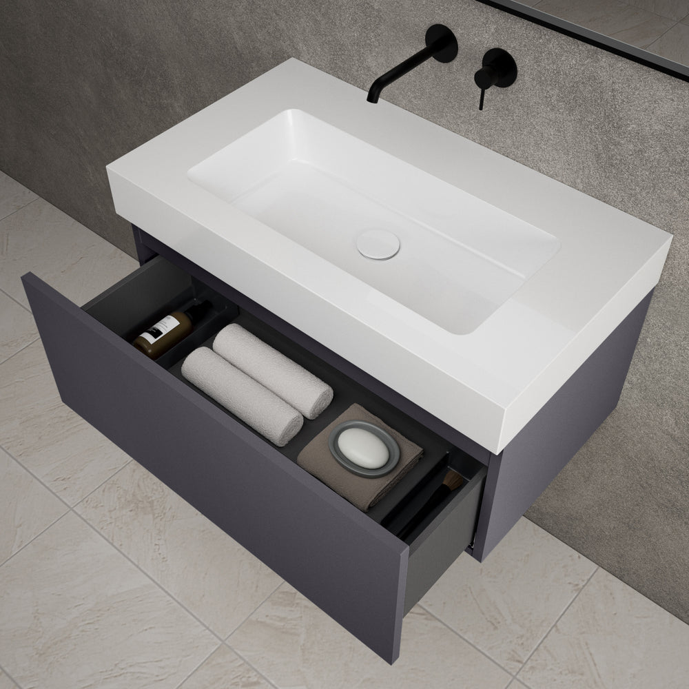 Raffinata One Drawer Vanity Unit With Beyondstone BLOC Basin - Matt Graphite 800mm