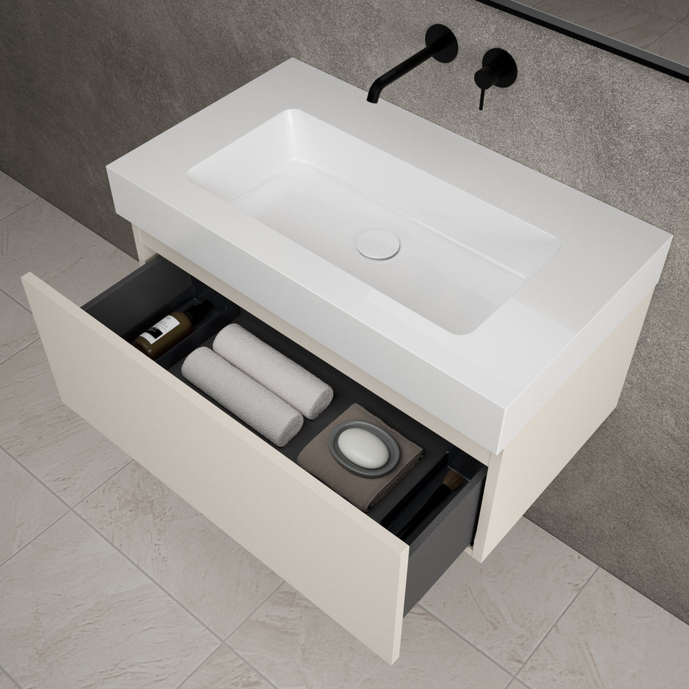 Raffinata One Drawer Vanity Unit With Beyondstone BLOC Basin - Matt Cashmere 800mm