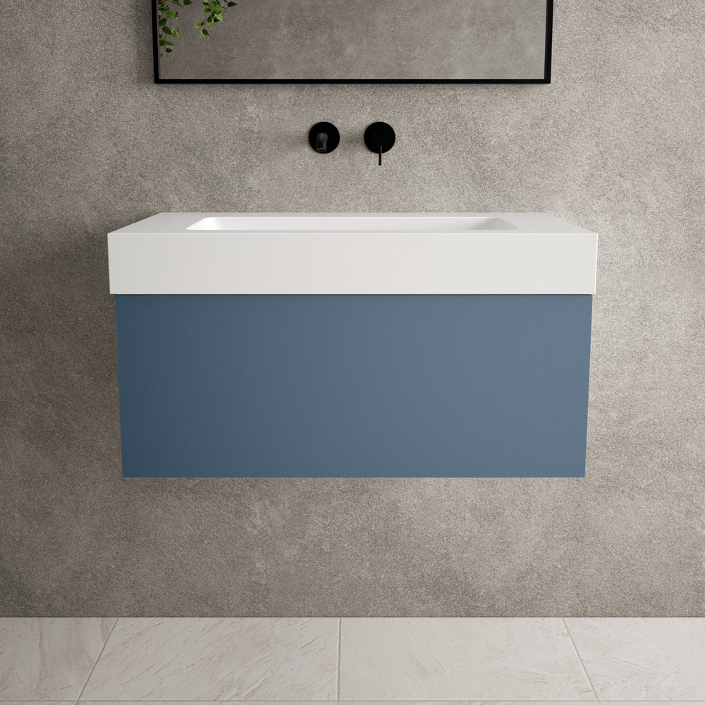 Raffinata One Drawer Vanity Unit With Beyondstone BLOC Basin - Matt Navy 800mm image