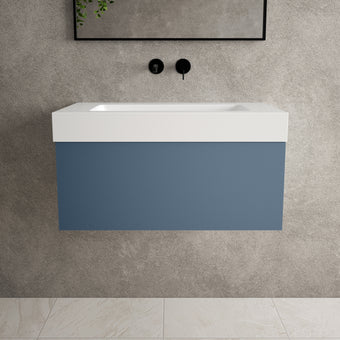 Raffinata One Drawer Vanity Unit With Beyondstone BLOC Basin - Matt Navy 800mm