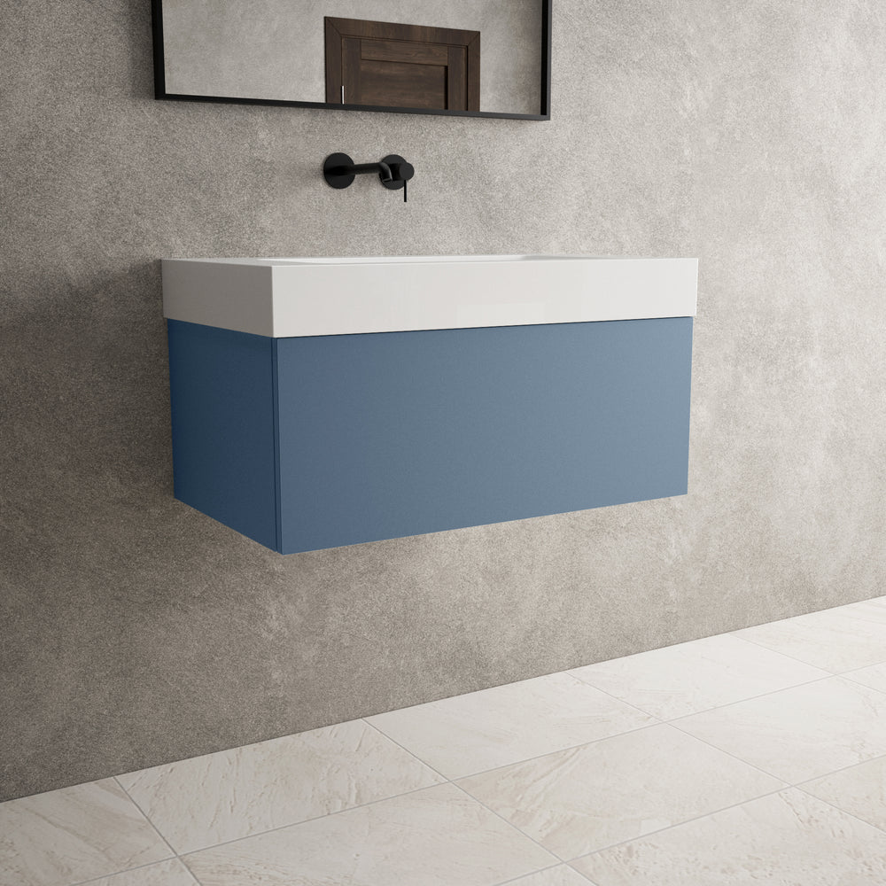 Raffinata One Drawer Vanity Unit With Beyondstone BLOC Basin - Matt Navy 800mm