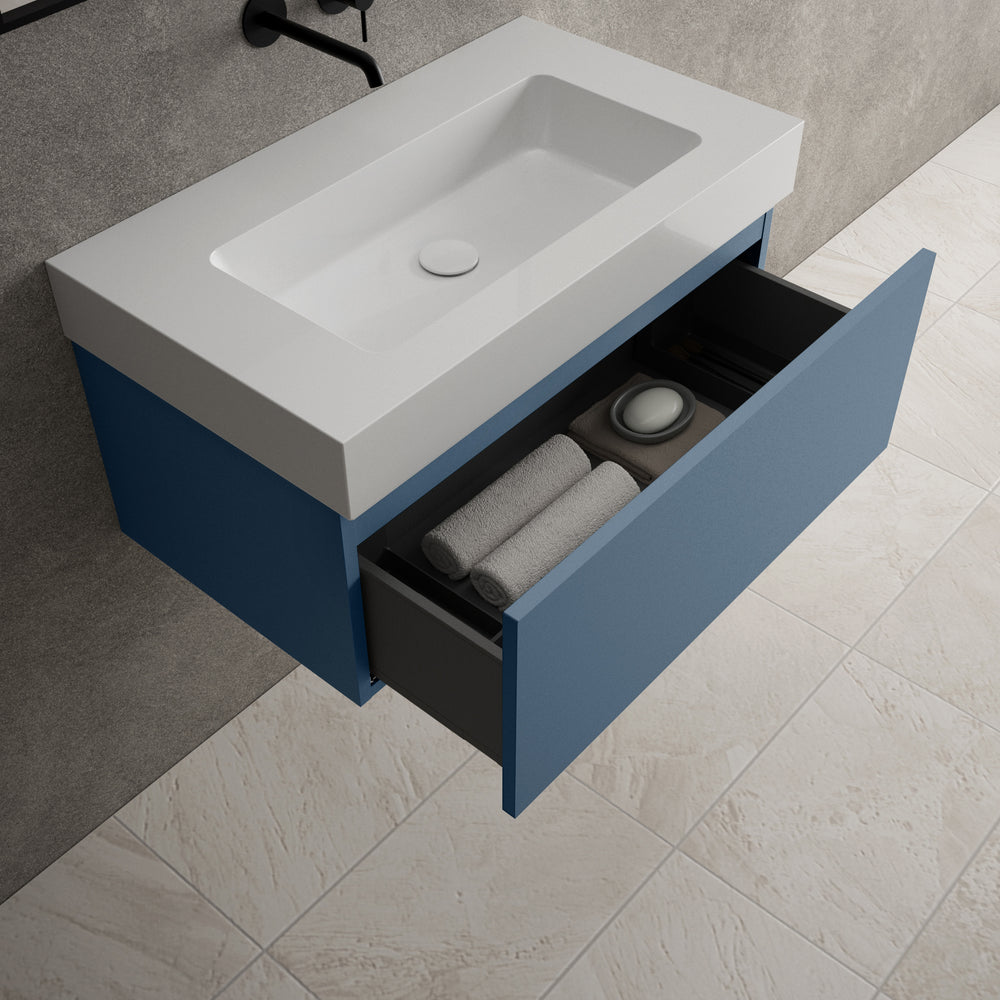 Raffinata One Drawer Vanity Unit With Beyondstone BLOC Basin - Matt Navy 800mm