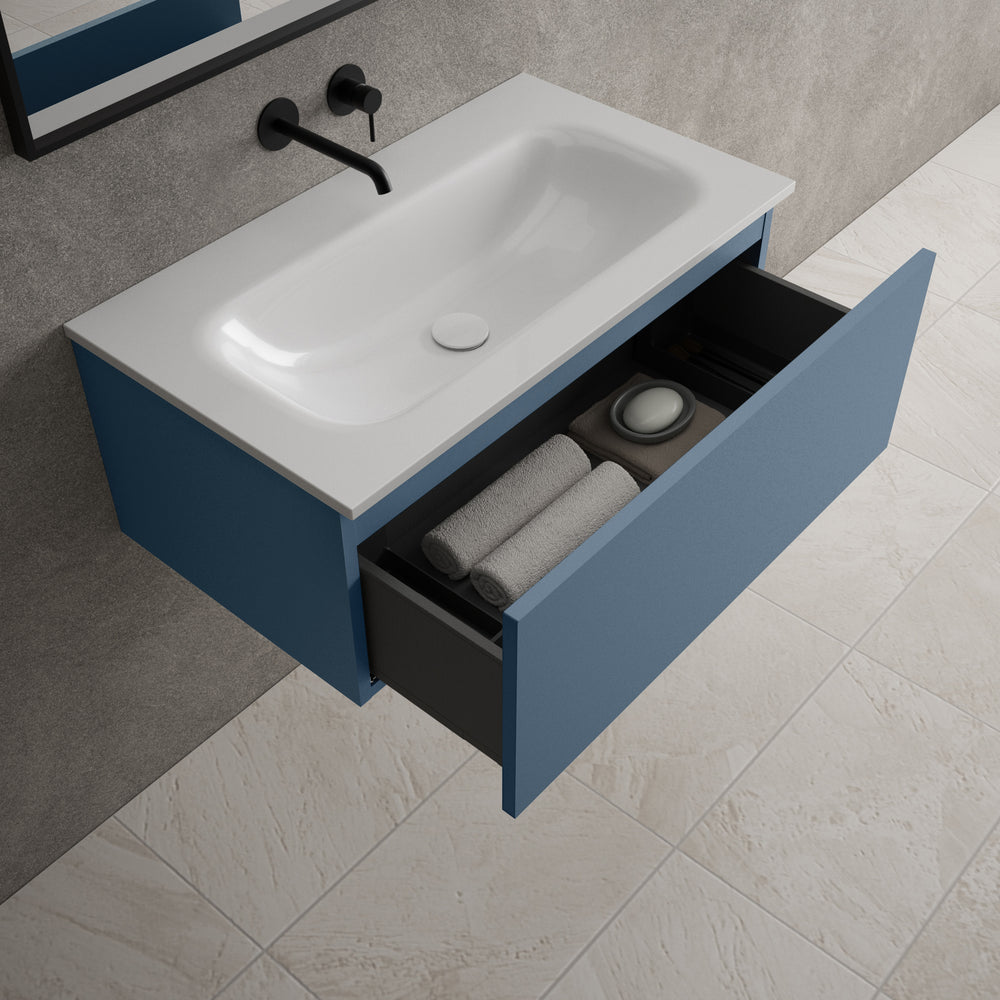 Raffinata One Drawer Vanity Unit With Beyondstone Basin - Matt Navy 800mm