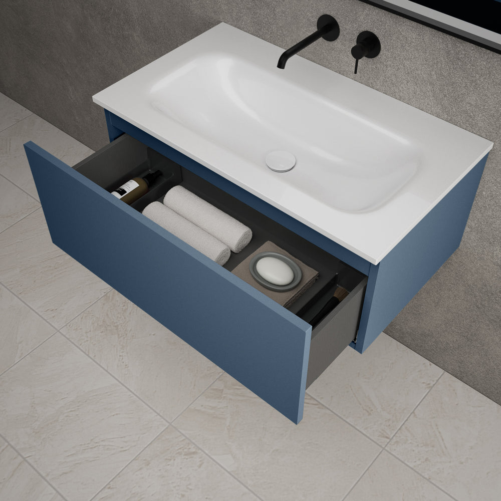 Raffinata One Drawer Vanity Unit With Beyondstone Basin - Matt Navy 800mm