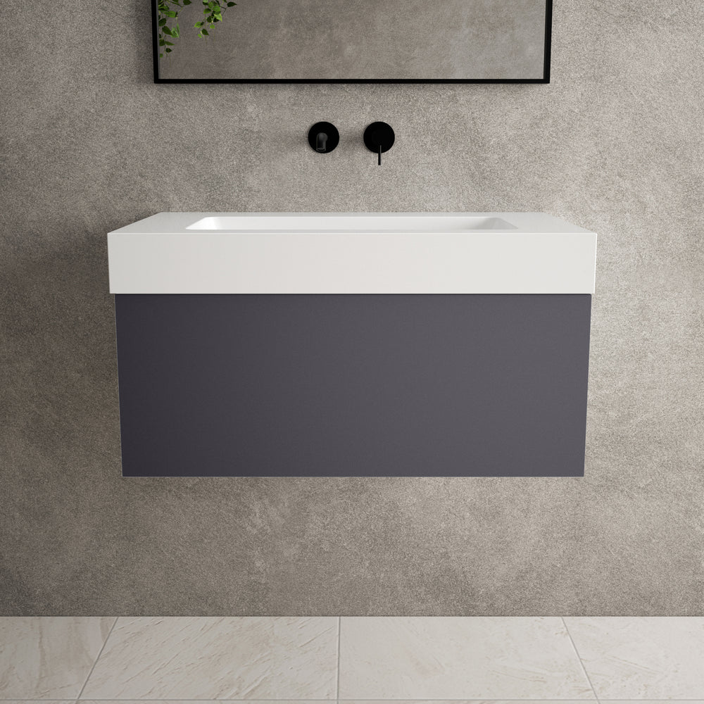 Raffinata One Drawer Vanity Unit With Beyondstone BLOC Basin - Matt Graphite 800mm