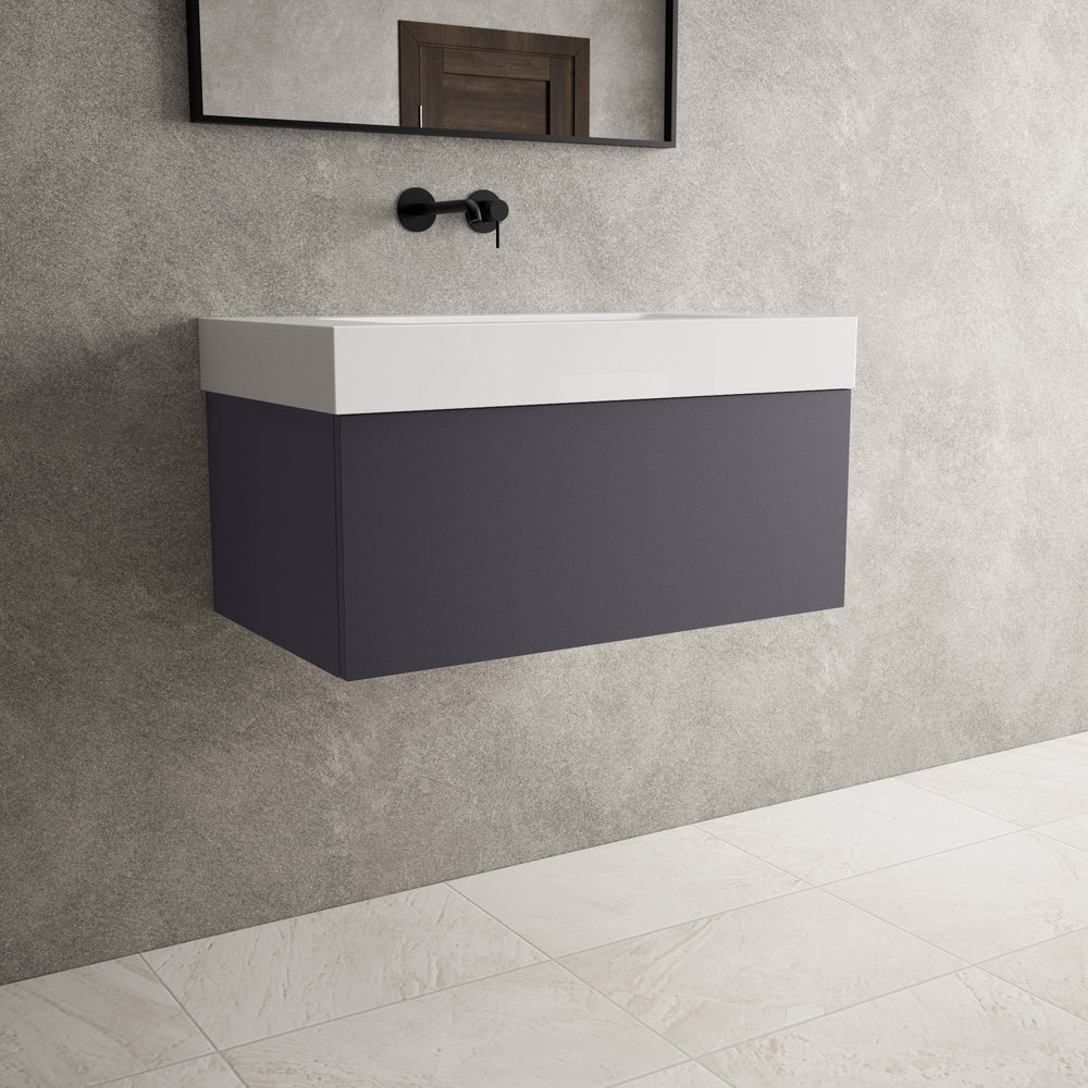 Raffinata One Drawer Vanity Unit With Beyondstone BLOC Basin - Matt Graphite 800mm