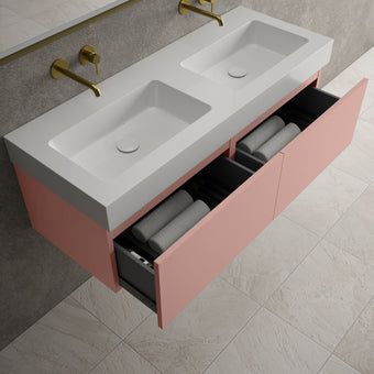 Raffinata Two Drawer Vanity Unit  With Beyondstone BLOC Double Basin - Matt Pink 1200mm