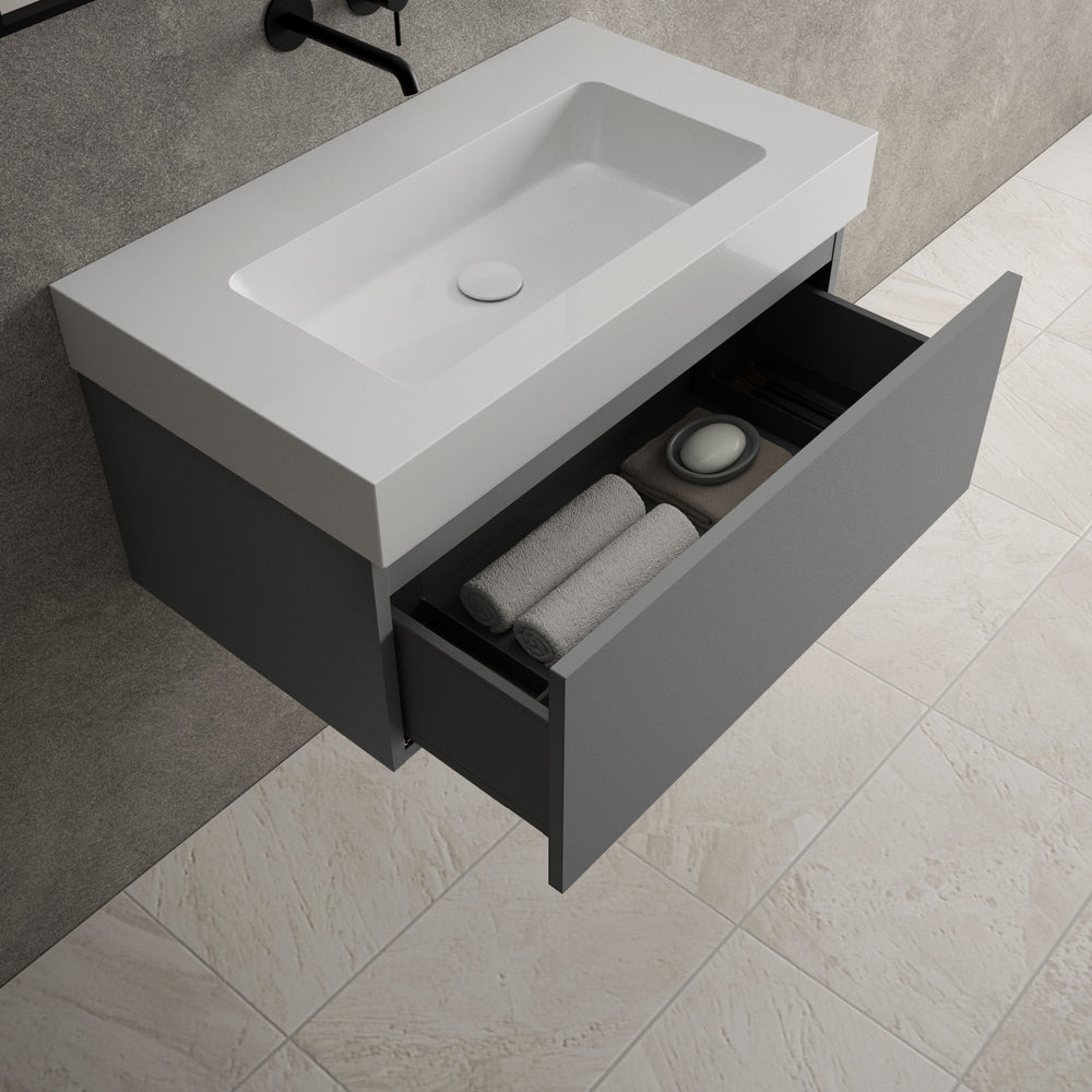 Raffinata One Drawer Vanity Unit With Beyondstone BLOC Basin - Matt Dust 800mm