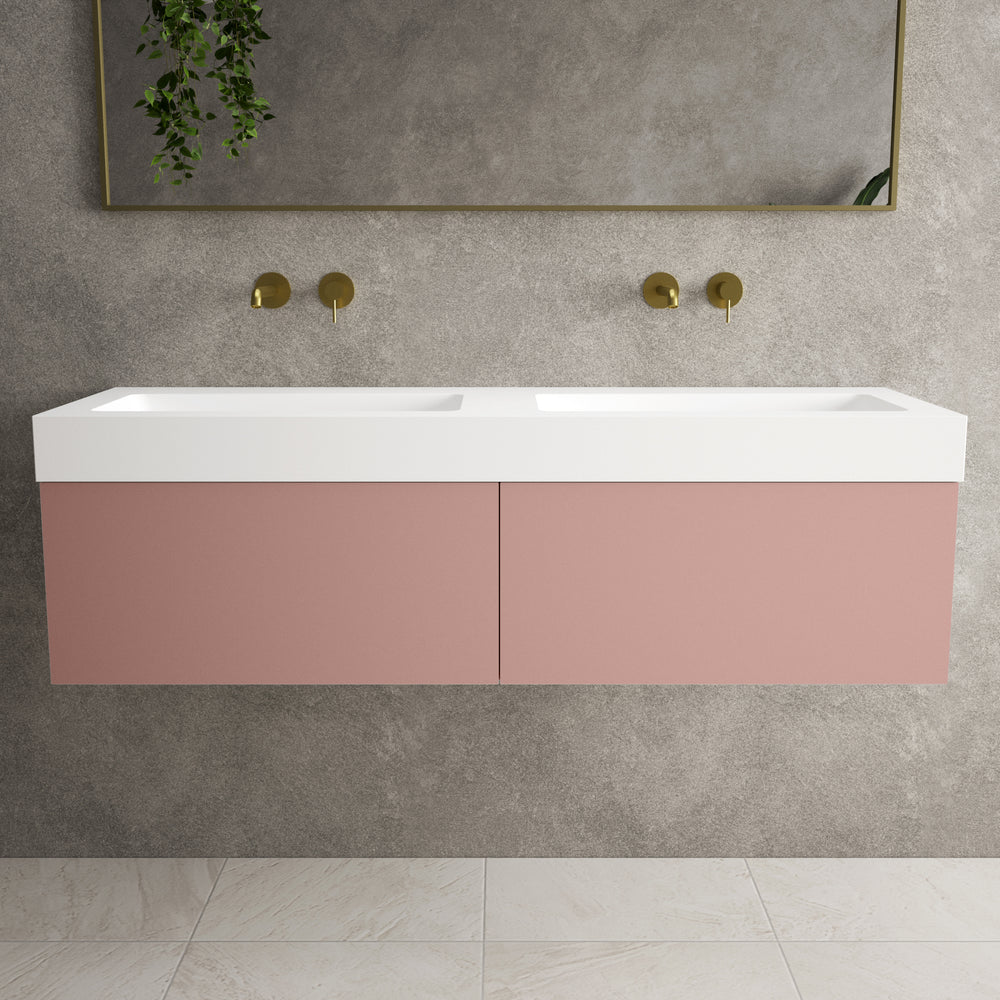 Raffinata Two Drawer Vanity Unit With Beyondstone BLOC Double Basin - Matt Pink 1400mm