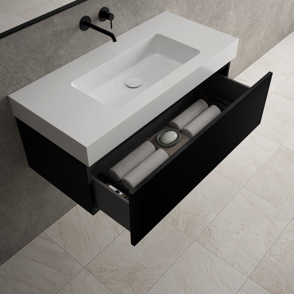 Raffinata One Drawer Vanity Unit With Beyondstone BLOC Basin - Matt Black 1000mm