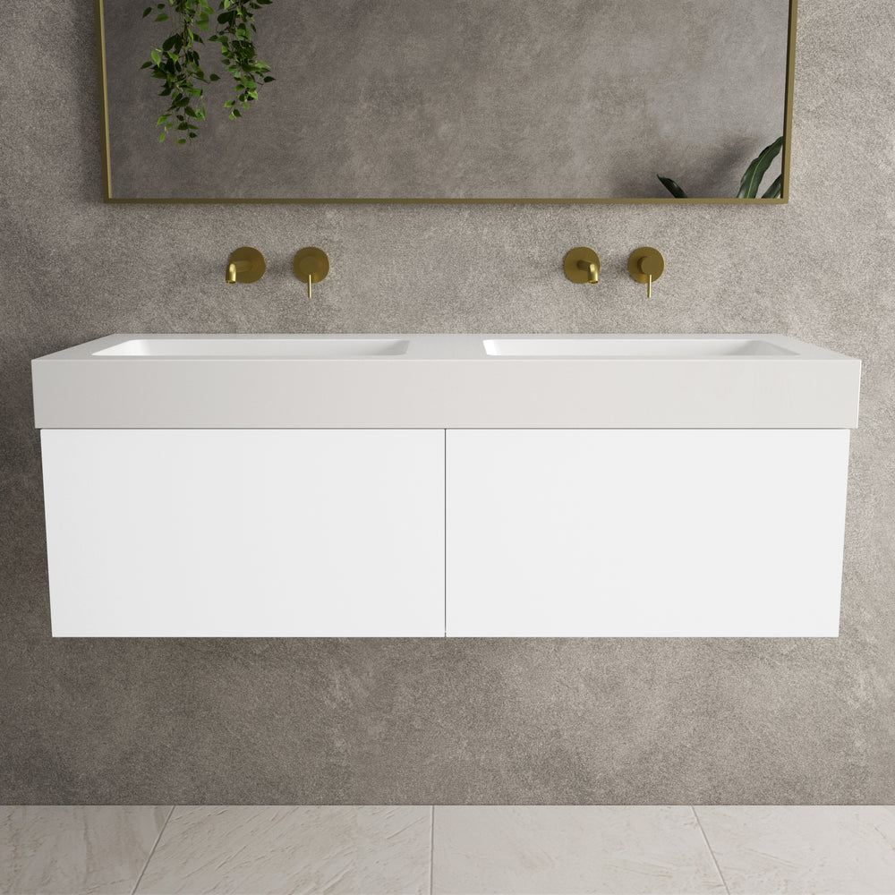 Raffinata Two Drawer Vanity Unit  With Beyondstone BLOC Double Basin - Matt White 1200mm image