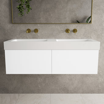 Raffinata Two Drawer Vanity Unit  With Beyondstone BLOC Double Basin - Matt White 1200mm