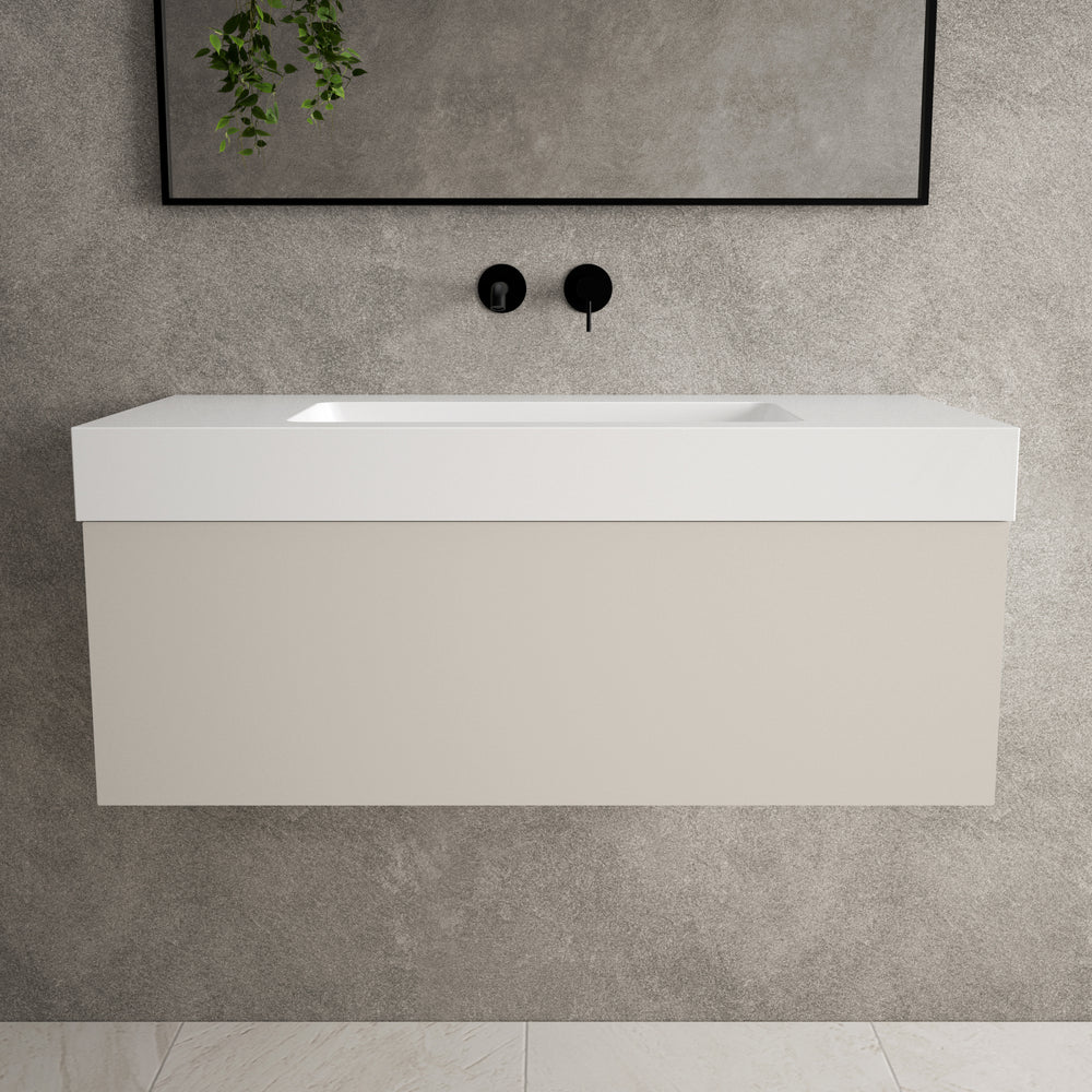 Raffinata One Drawer Vanity Unit With Beyondstone BLOC Basin - Matt Cashmere 1000mm