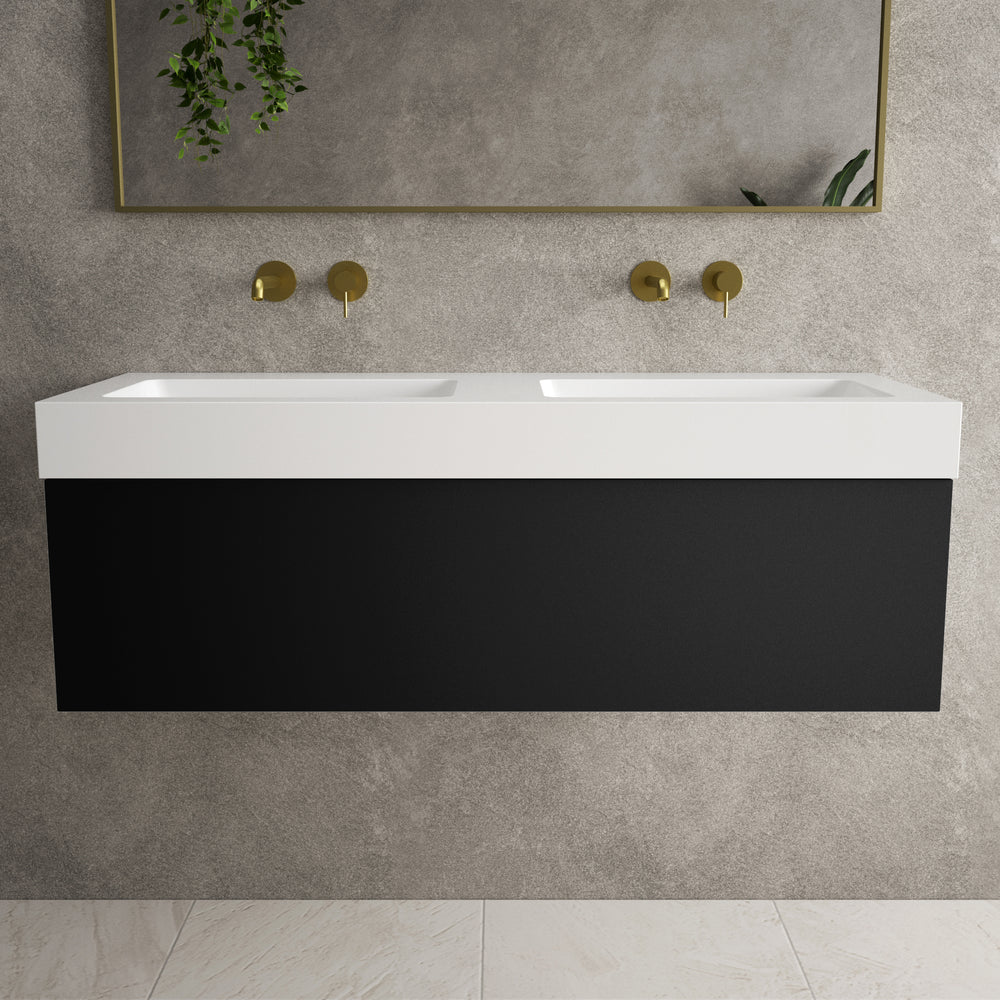 Raffinata One Drawer Vanity Unit With Beyondstone Double BLOC Basin - Matt Black 1200mm