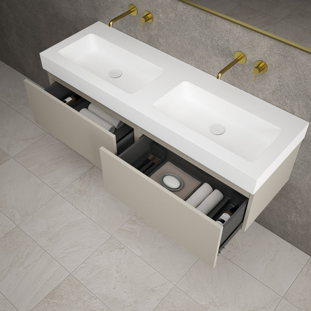 Raffinata Two Drawer Vanity Unit With Beyondstone BLOC Double Basin - Matt Stone 1400mm