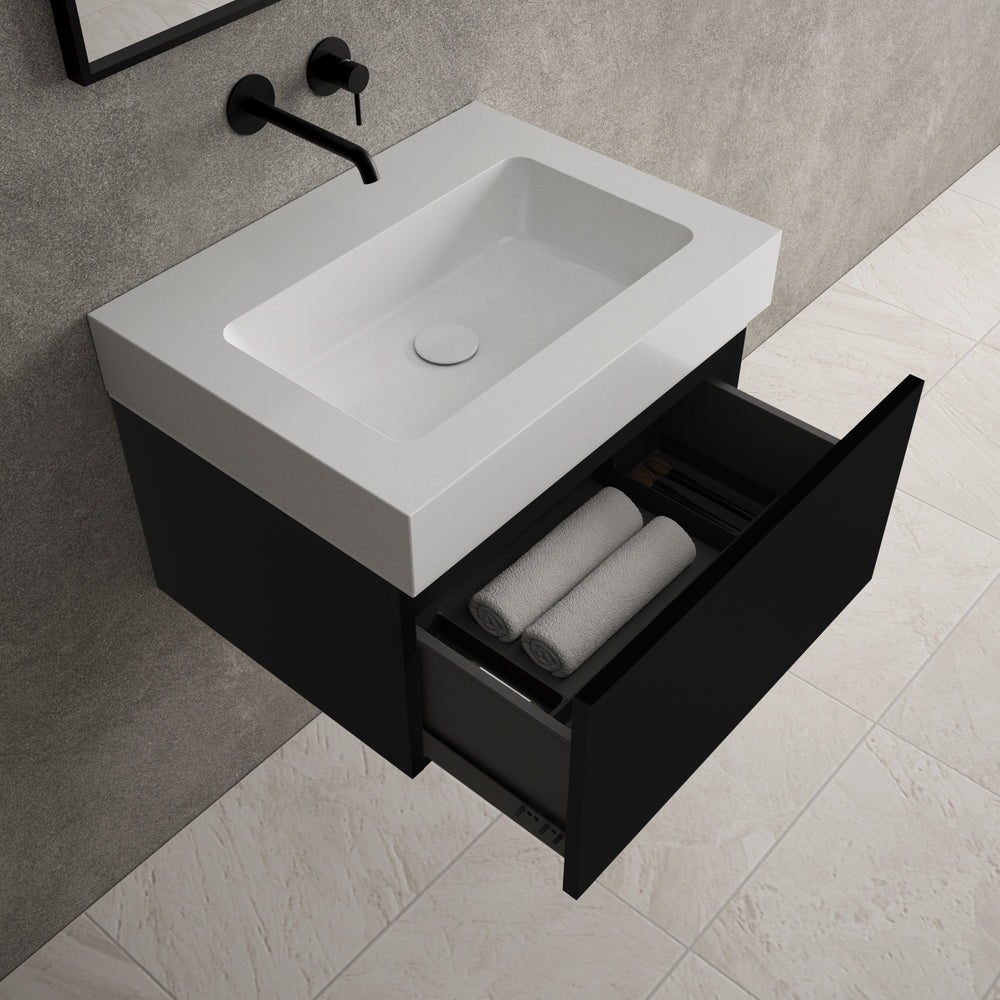 Raffinata One Drawer Vanity Unit  With Beyondstone BLOC Basin - Matt Black 600mm