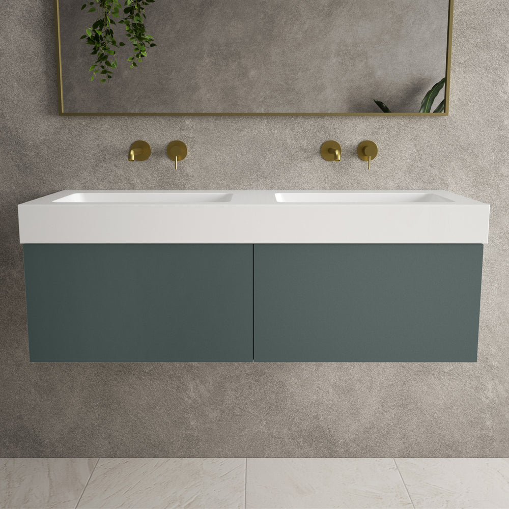 Raffinata Two Drawer Vanity Unit  With Beyondstone BLOC Double Basin - Matt Dark Green 1200mm image