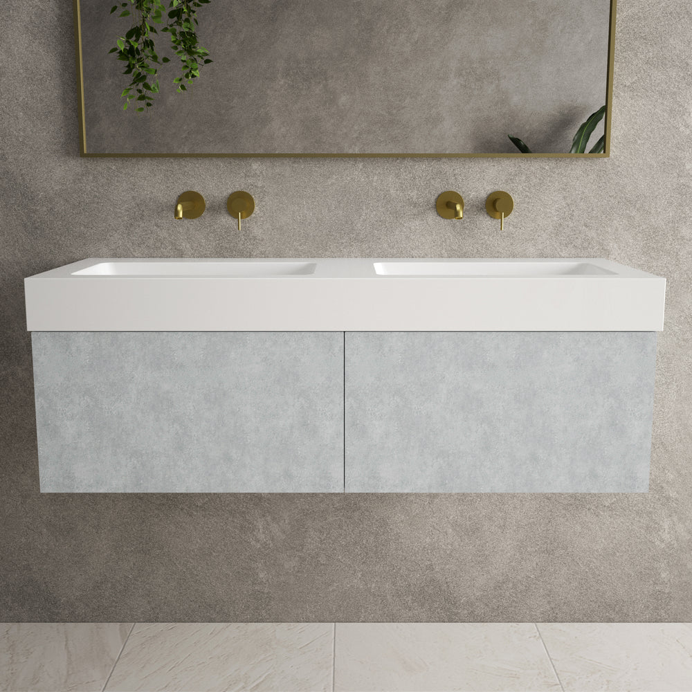 Raffinata Two Drawer Vanity Unit  With Beyondstone BLOC Double Basin - Light Concrete 1200mm