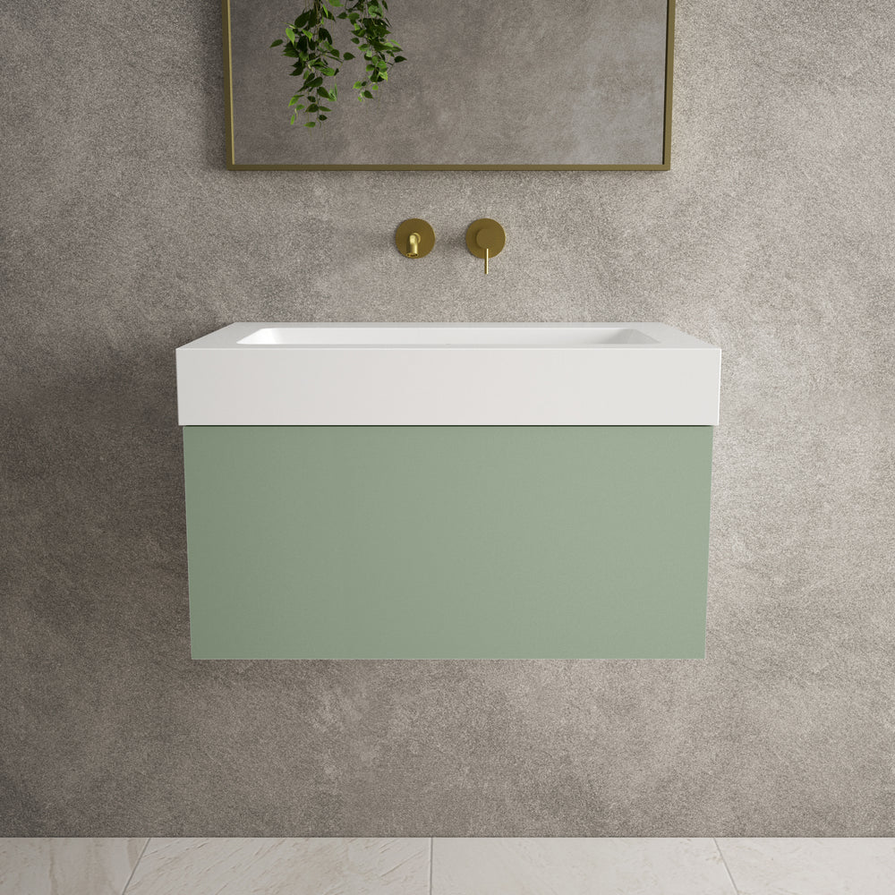 Raffinata One Drawer Vanity Unit  With Beyondstone BLOC Basin - Matt Light Green 700mm