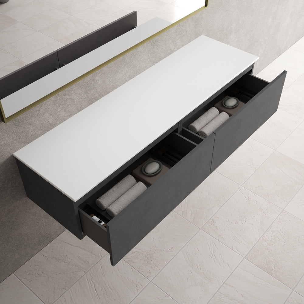 Raffinata Two Drawer Countertop Vanity Unit - Dark Concrete 1600mm