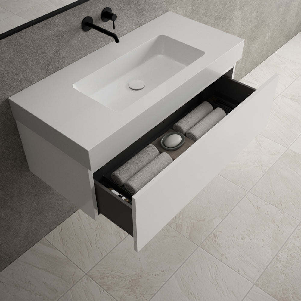 Raffinata One Drawer Vanity Unit With Beyondstone BLOC Basin - Gloss White 1000mm