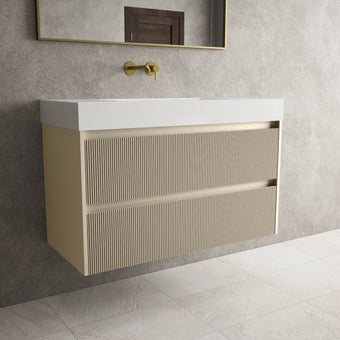 Scanalato Double Drawer Vanity Unit  With Beyondstone BLOC Basin - Cashmere 1000mm
