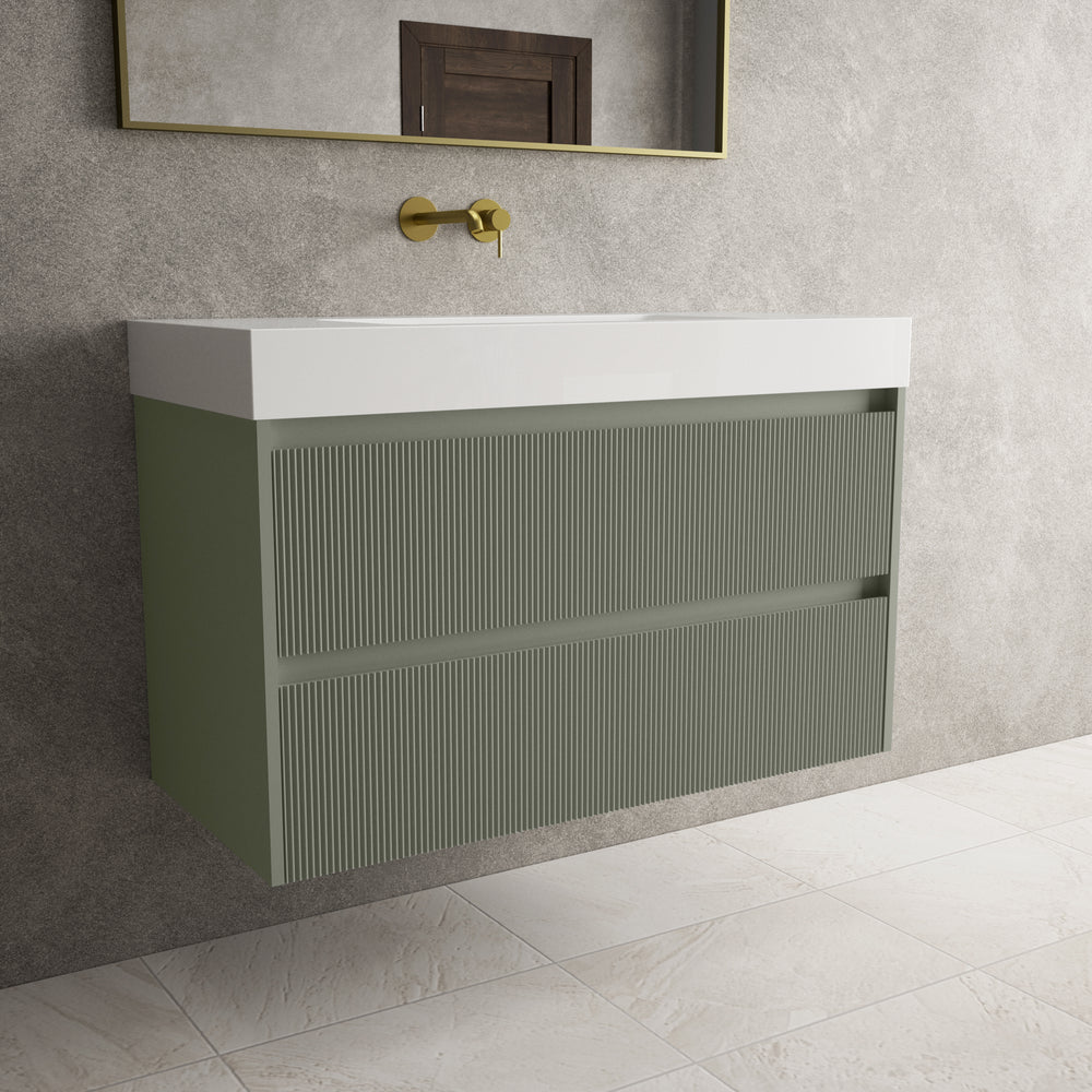 Scanalato Double Drawer Vanity Unit  With Beyondstone BLOC Basin - Pistachio 1000mm