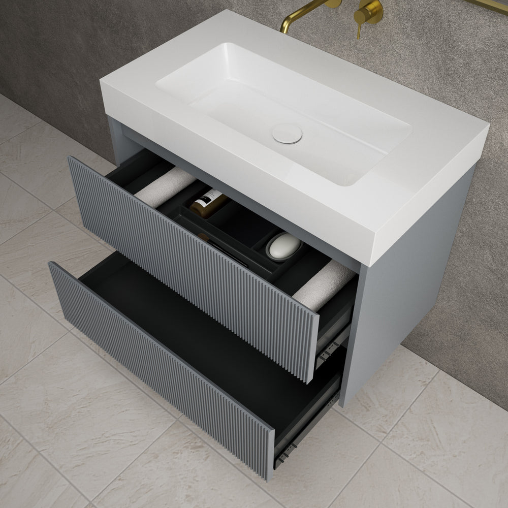 Scanalato Double Drawer Vanity Unit  With Beyondstone BLOC Basin - Dove Grey 800mm