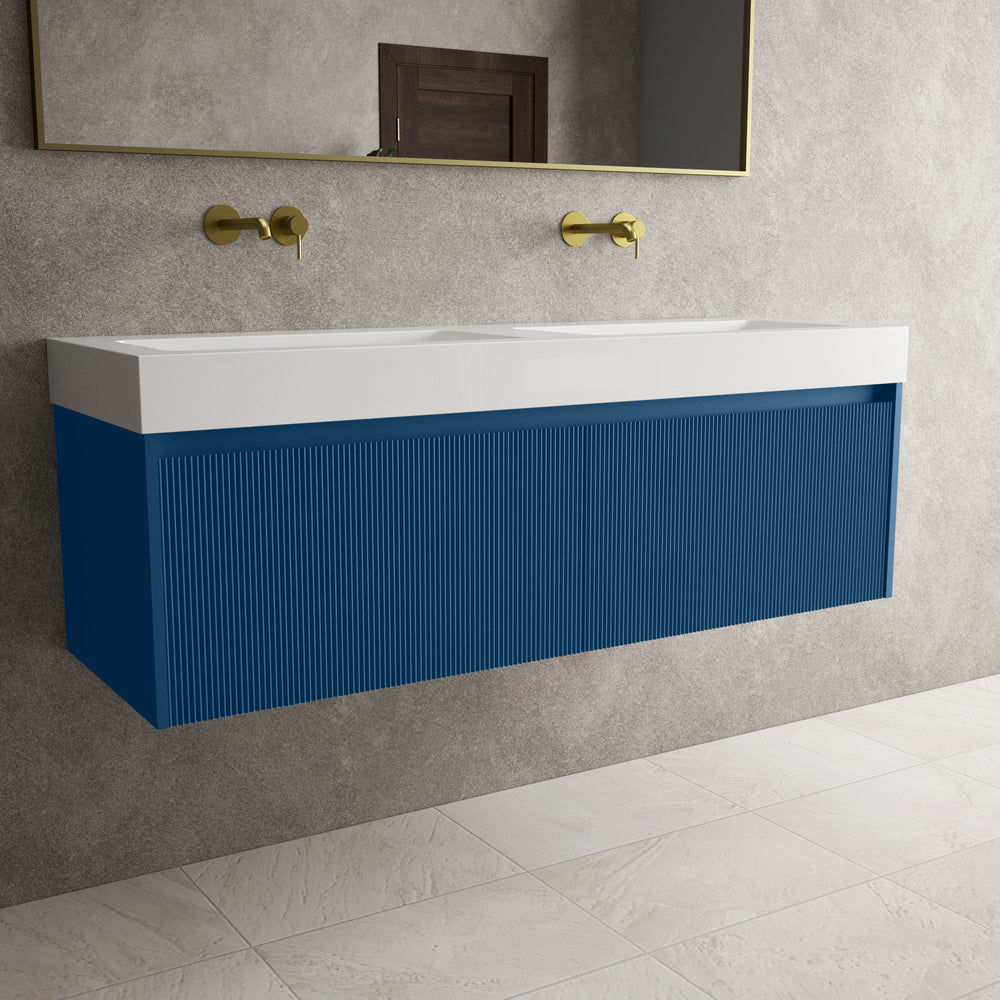 Scanalato Double Drawer Vanity Unit With Beyondstone BLOC Double Basin - Ocean Blue 1400mm
